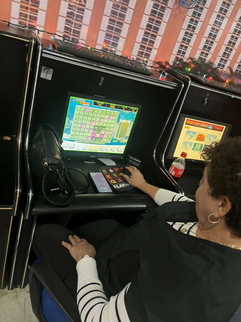 Rows of sweepstakes gaming machines at Northeast TelConnect Sweepstakes — casino-style entertainment open 24/7 near El Paso TX